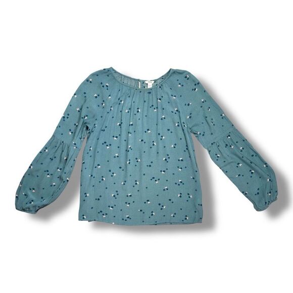 Sonoma Turquoise Blue Floral Print Peasant Blouse with Statement Sleeves Sz S - Picture 1 of 11